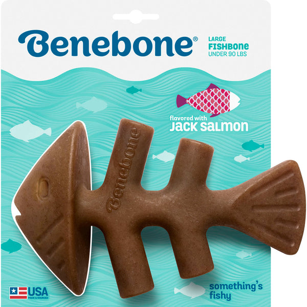 Benebone Fishbone Dog Chew Toy Large Durable Nylon Real Salmon Flavor for Aggressive Chewers