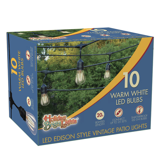Holiday Bright Lights Warm White Plastic/Electrical Plug-In LED Vintage Outdoor Light Set 20 ft.