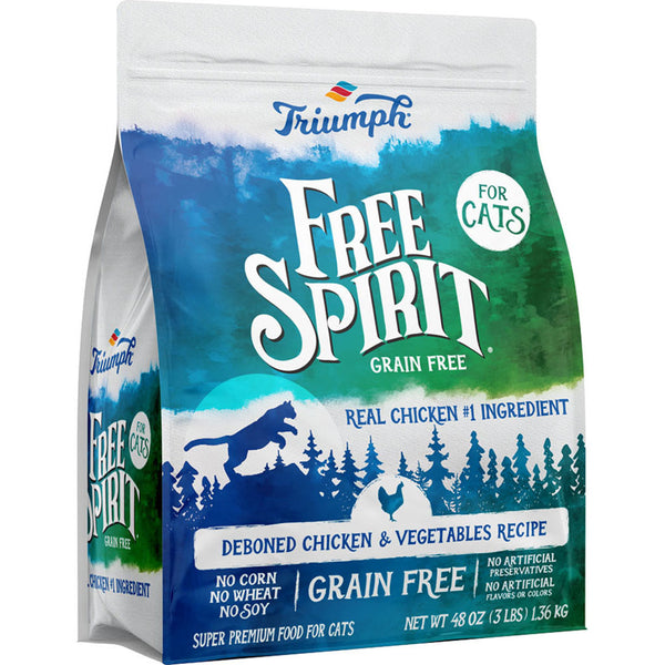 Alimento para gatos Triumph Free Spirit sin cereales, 3 lb, receta de pollo real y vegetales, alimento seco premium - Oferta de la semana