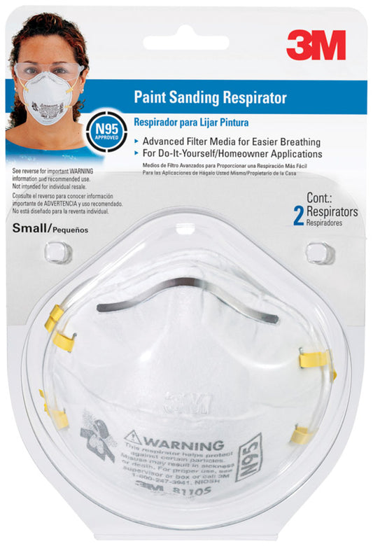3M N95 Paint Sanding Disposable Particulate Respirator White S 2 pk