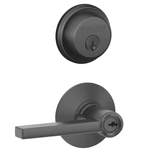 Schlage Latitude Straight/Contemporary Matte Black Entry Knob and Single Cylinder Deadbolt Right or