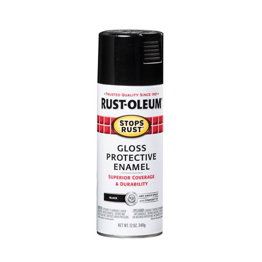Rust-Oleum Stops Rust Gloss Black Spray Paint 12 oz. (Pack of 6)