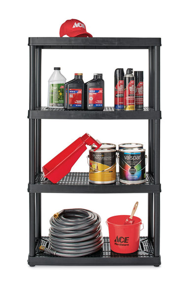 Gracious Living 4 Shelf Fixed Height Ventilated Medium Duty Shelving Unit +  4 10-Gallon Storage Bins & Lids for Home, Garage, or Basement, Black