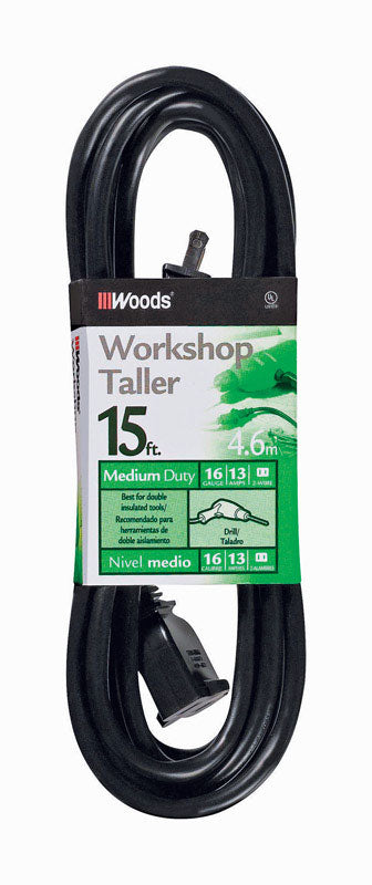 Woods Indoor or Outdoor 15 ft. L Black Extension Cord 16/2