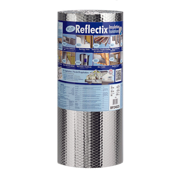 Reflectix 24 in. W X 25 ft. L R-3.7 to R-21 Reflective Radiant Barrier Insulation Roll 50 sq ft Reflectix 24 in. W X 25 ft. L R-3.7 to R-21 Reflective Radiant Barrier Insulation Roll 50 sq ft