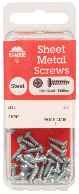 Hillman No. 4 x 3/8 in. L Phillips Pan Head Zinc-Plated Steel Sheet Metal Screws 25 pk (Pack of 10)