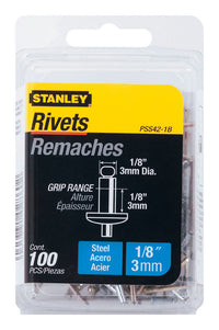 Stanley 1/8 in. D X 1/8 in. Steel Blind Rivets Silver 100 pk
