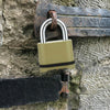 Kwikset 2 In. Zinc Combination Padlock with Resettable 4-Digit Lock and Hardened Steel Shackle Gold
