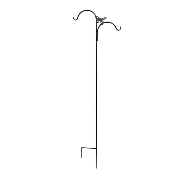 Living Accents - Gancho doble de acero negro de 84 pulgadas de alto con gancho para plantas con forma de mariposa, paquete de 1