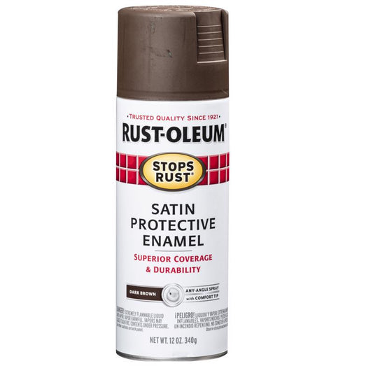 Rust-Oleum Stops Rust Satin Dark Brown Protective Enamel Spray Paint 12 oz. (Pack of 6)