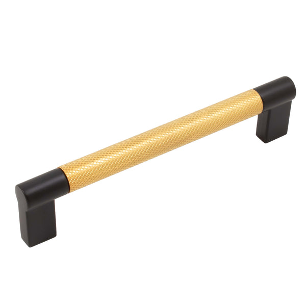 Urban Cabinet Pull, 128 Millimeters, Satin Brass with Matte Black Ends by Stone Harbor Hardware
