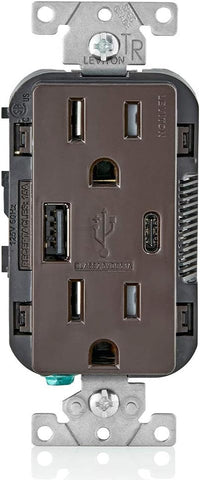 Leviton Decora 15 amps 125 V Type A/C Duplex Brown Outlet and USB Charger 5-15R 1 pk