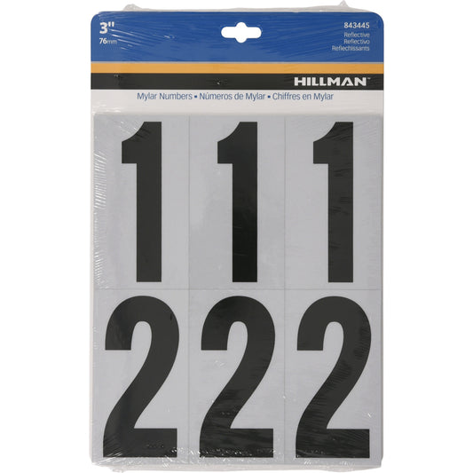 Hillman 3 in. Reflective Black Mylar Self-Adhesive Number Set 0-9 26 pc (Pack of 6)