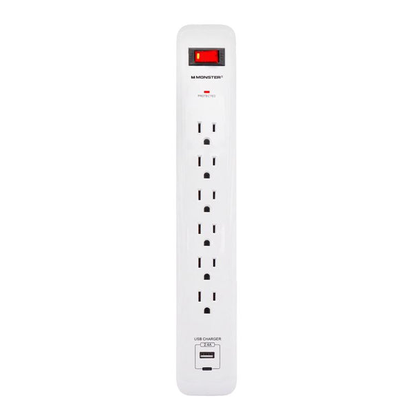 Monster Just Power It Up 3 ft. L 6 outlets Surge Protector w/USB White 1080 J