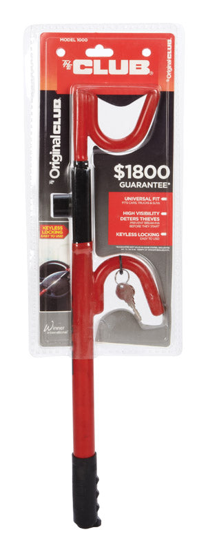 The Club Solid Steel Red Steering Wheel Lock 9 W x 4 H x 6 L in. for Fit Most Vehicles