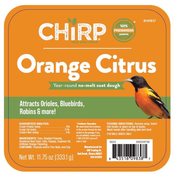 Chirp Orange No Melt Suet Orange Suet 11.75 oz (Pack of 12)