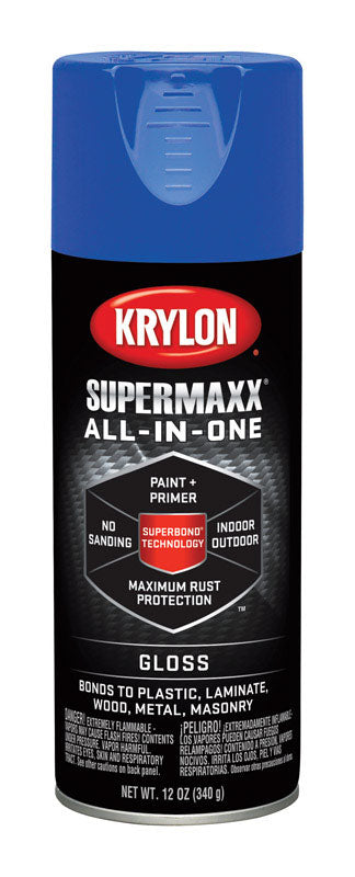 Krylon SuperMaxx Gloss True Blue Paint + Primer Spray Paint 12 oz. (Pack of 6)