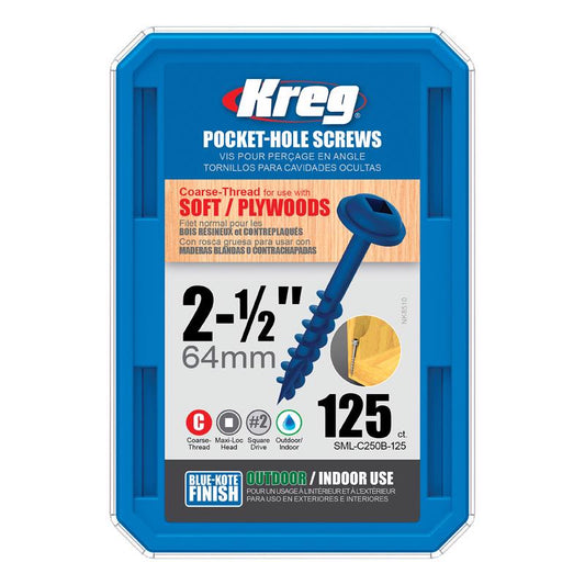 Kreg No. 8 x 2-1/2 in. L Square Blue-Kote Pocket-Hole Screw 125 count (Pack of 10)