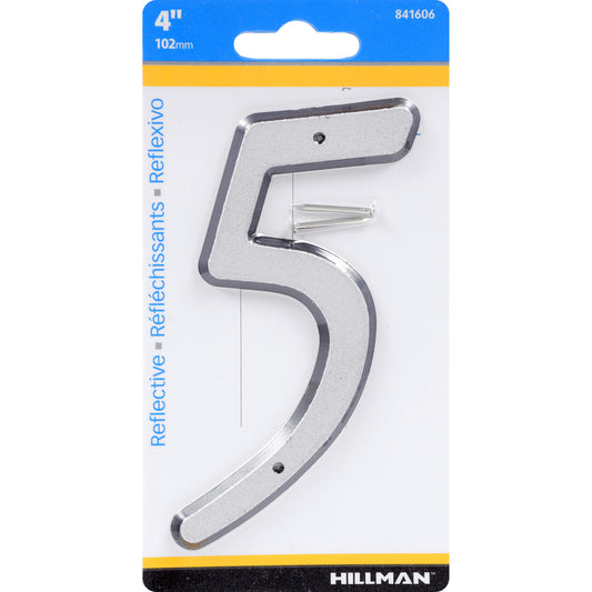 Hillman 4 in. Reflective Silver Plastic Nail-On Number 5 1 pc (Pack of 3)