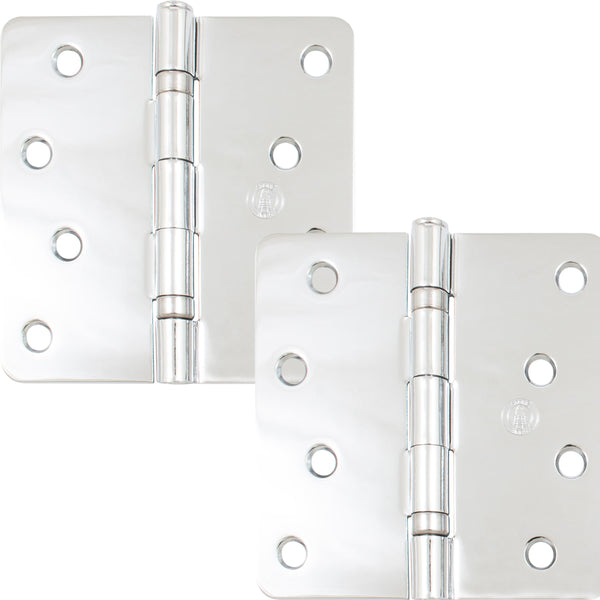 Ball Bearing Hinge, 4 Inches, 1/4" Radius Corner, 2-Pack, Polished Chrome by Stone Harbor Hardware