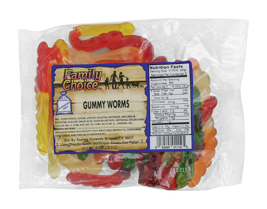 Family Choice Gummy Worms Assorted Candy 8 oz (Pack of 12)