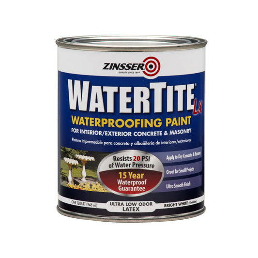 Zinsser WaterTite Bright White Smooth Water-Based Acrylic Copolymer Waterproofing Paint 1 qt.