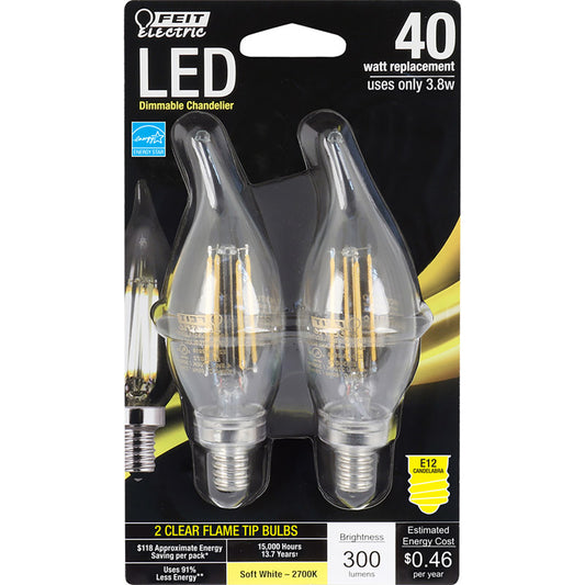 Feit Electric Soft White Candelabra Base LED Light Bulb 3.2 L in. 40W
