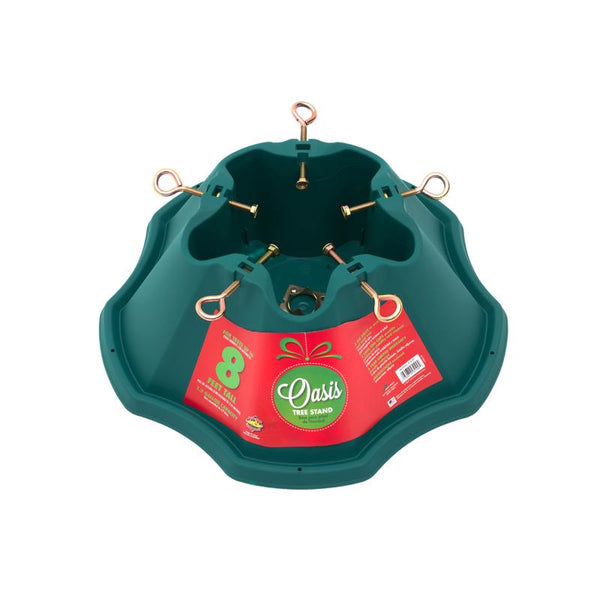 Soporte para árbol de Navidad real Oasis Green de plástico con depósito de 1.3 gal. de capacidad, tamaño mediano, 8 H ft. - Caja abierta