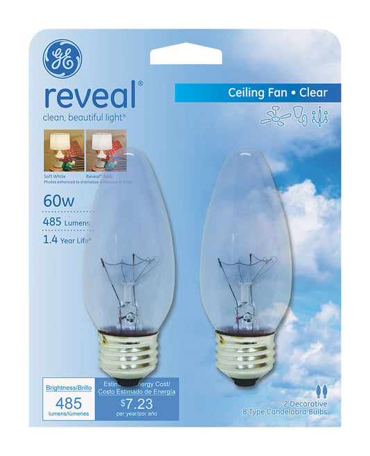 GE Reveal 60 watts B13 Incandescent Bulb 485 lumens Cool White Decorative 2 pk (Pack of 6)