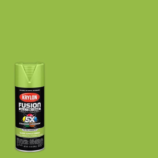 Krylon Fusion All-In-One Gloss Jungle Green Paint + Primer Spray Paint 12 oz (Pack of 6).