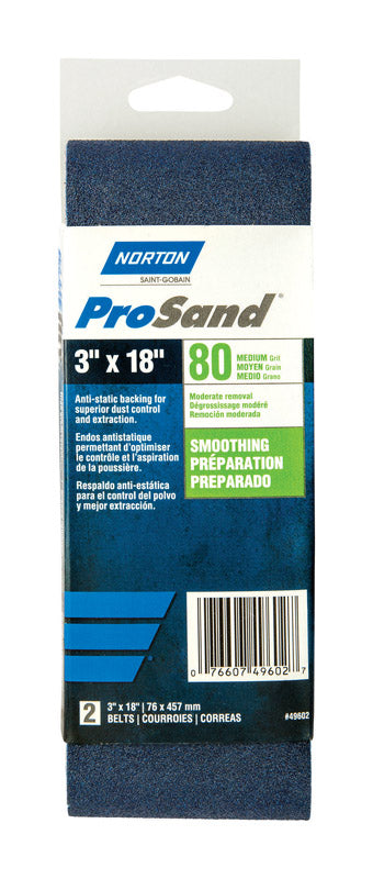Norton ProSand 18 in. L X 3 in. W Zirconia Alumina Cloth Portable Sanding Belt 80 Grit Coarse 2 pk
