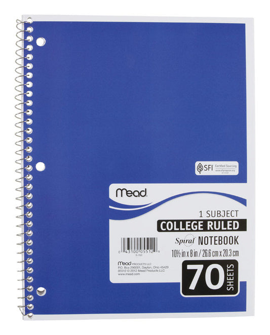 Mead 8 in. W x 10-1/2 in. L College Ruled Spiral Notebook (Pack of 24)