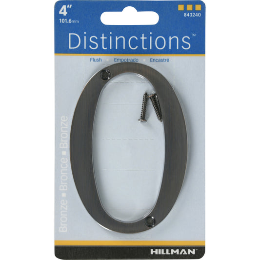 Hillman Distinctions 4 in. Bronze Metal Screw-On Number 0 1 pc (Pack of 3)