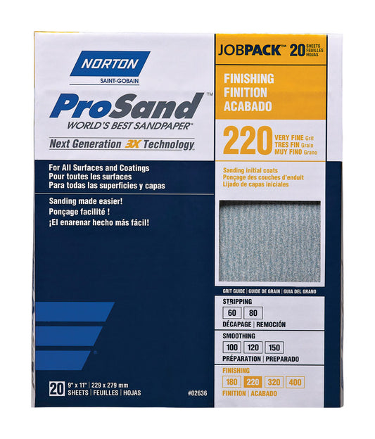 Norton ProSand 11 in. L x 9 in. W 220 Grit Aluminum Oxide Sandpaper 20 pk (Pack of 20)