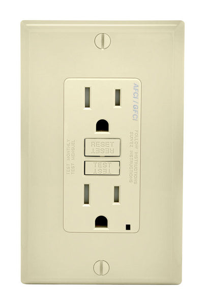 Leviton SmartlockPro 15 amperios 125 V Duplex Light Almond AFCI/GFCI Tomacorriente de doble función 5-15R 1 paquete