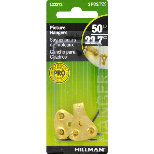 Hillman AnchorWire Brass-Plated Classic Picture Hanger 50 lb. 2 pk (Pack of 10)