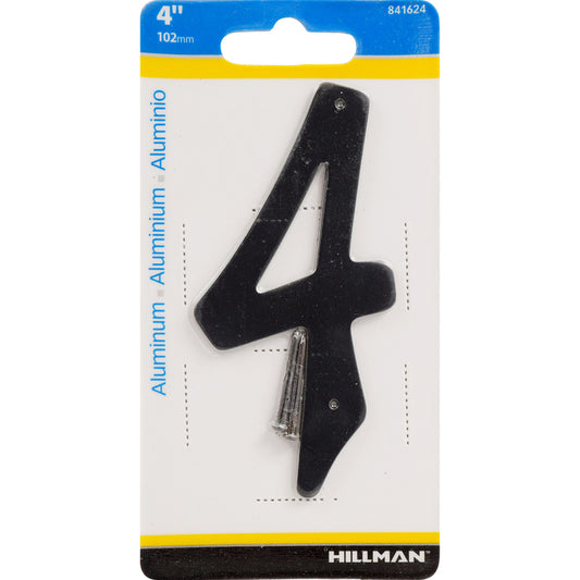 Hillman 4 in. Black Aluminum Nail-On Number 4 1 pc (Pack of 3)