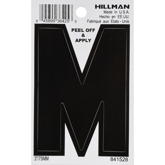 Hillman 3 in. Black Vinyl Self-Adhesive Letter M 1 pc (Pack of 6)