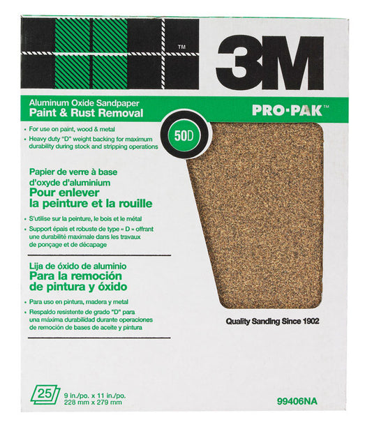 3M Pro-Pak 11 in. L X 9 in. W 50 Grit Aluminum Oxide Sandpaper 25 pk