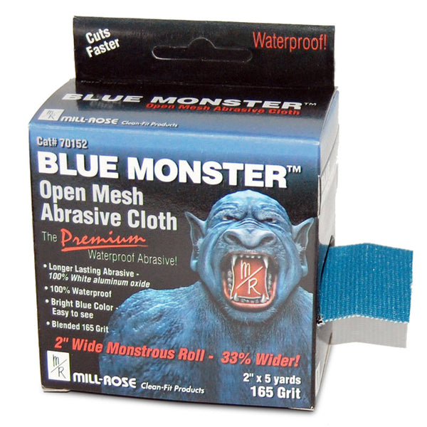 Paño abrasivo de malla abierta media Mill Rose Blue Monster de 5 yardas de largo y 2 pulgadas de ancho con óxido de aluminio de grano 165