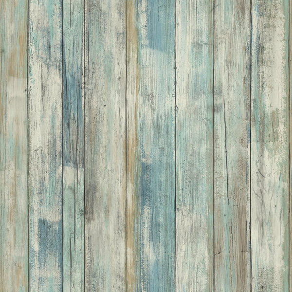 RoomMates 20.5 in. H X 16.5 ft. L Distressed Wood Blue Vinyl Peel and Stick Wallpaper (Pack of 4)