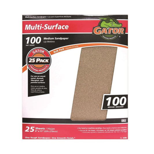 Gator 11 in. L X 9 in. W 100 Grit Aluminum Oxide All Purpose Sandpaper (Pack of 25)