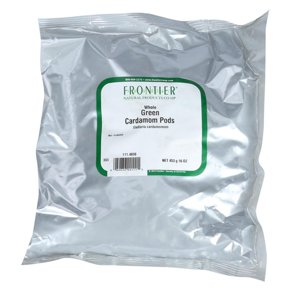 Vainas de cardamomo Frontier Herb, enteras, verdes, grado extra elegante, artículo a granel individual, 1 libra