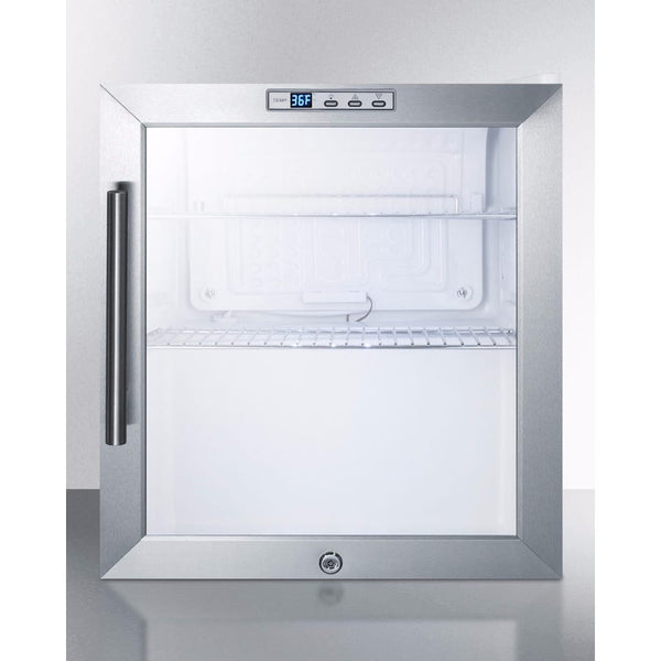17 Inch Wide 1.7 Cu. Ft. Commercial Compact Refrigerator with Stainless Steel Trimmed Glass Door