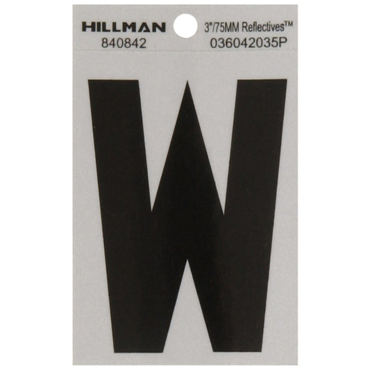 Hillman 3 in. Reflective Black Mylar Self-Adhesive Letter W 1 pc (Pack of 6)