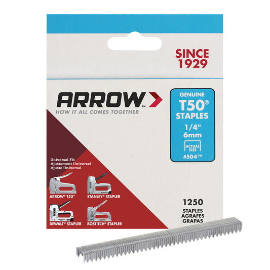 Arrow Fastener T50 3/8 in. W x 1/4 in. L 18 Ga. Wide Crown Heavy Duty Staples 1250 pk (Pack of 4)