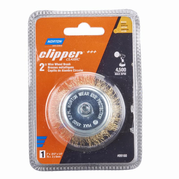 Cepillo de rueda de alambre ondulado de latón Norton Clipper de 2 in., grueso, 4500 rpm, 1 pieza - Oferta de la semana
