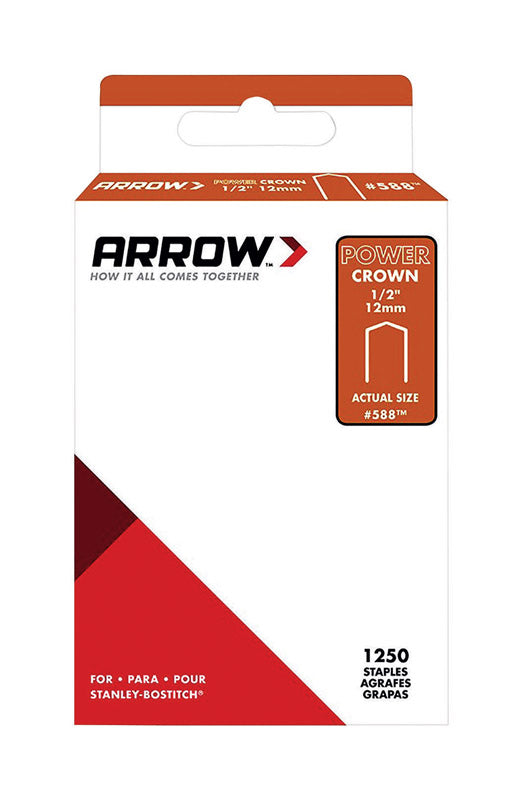 Arrow #588 3/8 in. W X 1/2 in. L 18 Ga. Power Crown Standard Staples 1250 pk