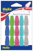 Helix 37158 Pencil Cap Erasers Assorted Colors 15 Count