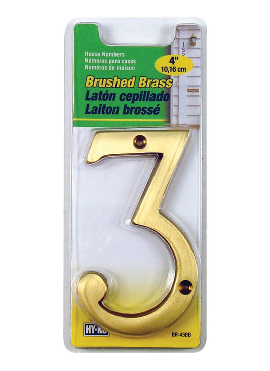 Hy-Ko 4 in. Brass Gold 3 Number Nail-On (Pack of 3)